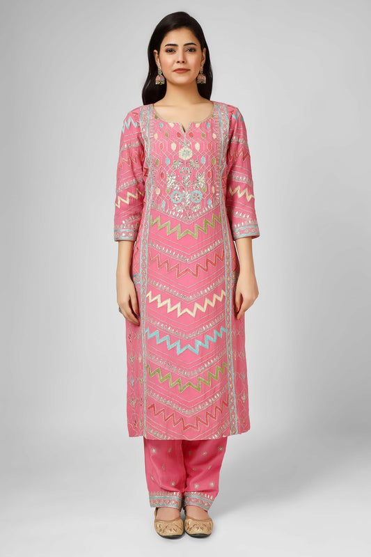 Gotta Bling Pink Georgette Gotta Dori Formal Kurta