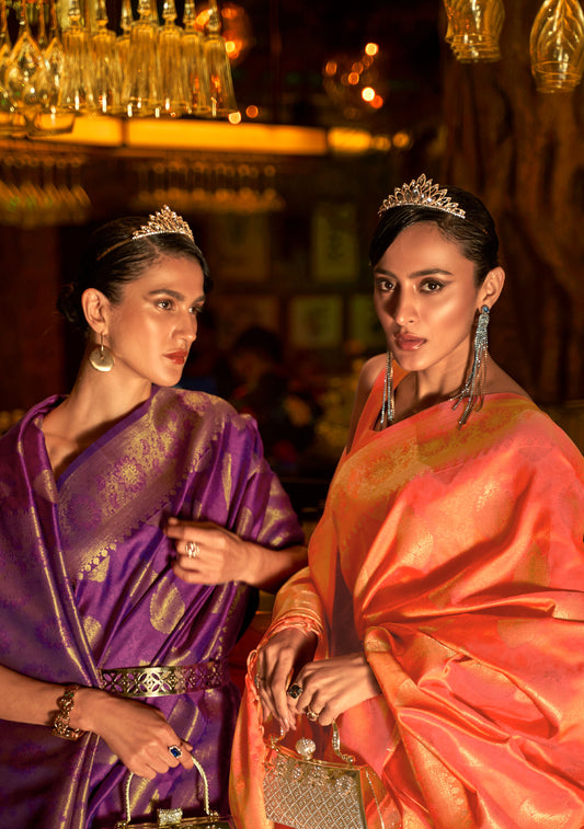 Orange Kihaarika Silk Handloom Sare