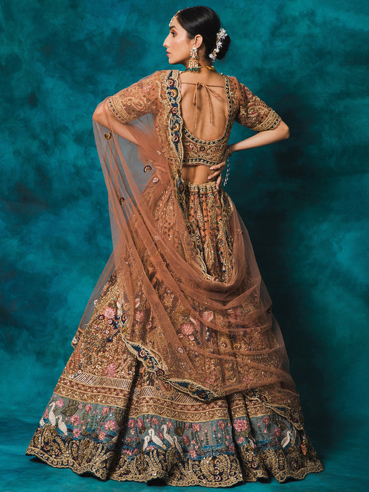 Light Brown Color Heavy Embroidery Bridal Lehenga