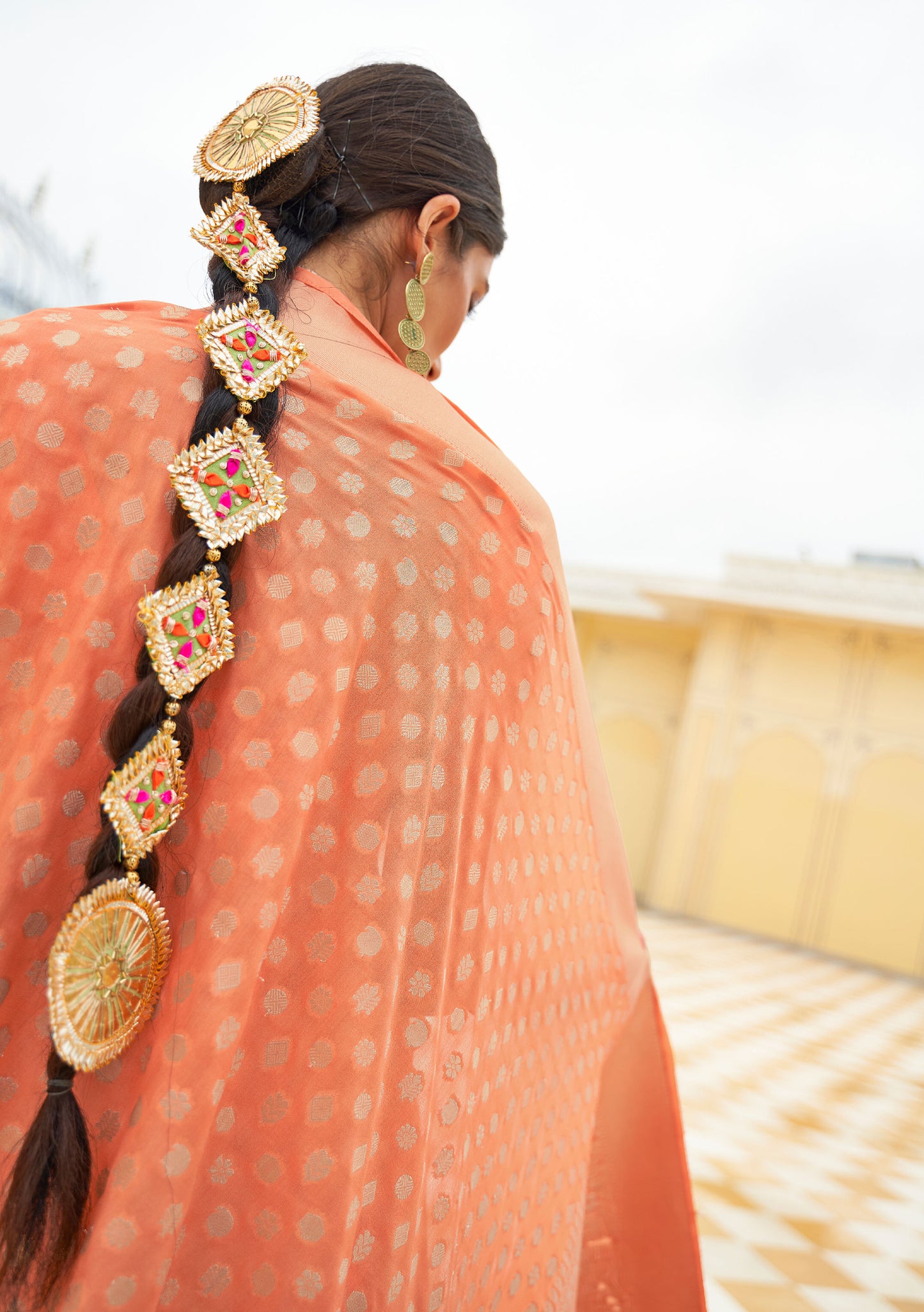 Peach Khadi Georgette Nylon Handloom Saree