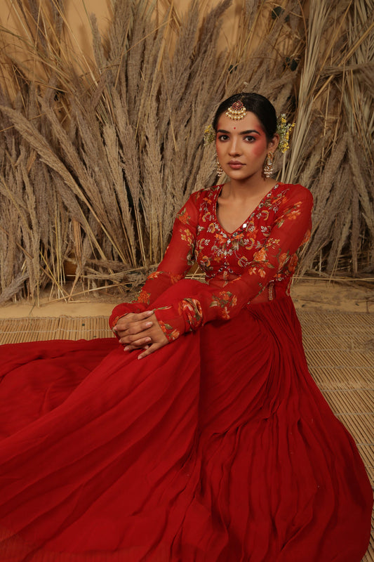 Red Zardosi Embroidered Anarkali Set