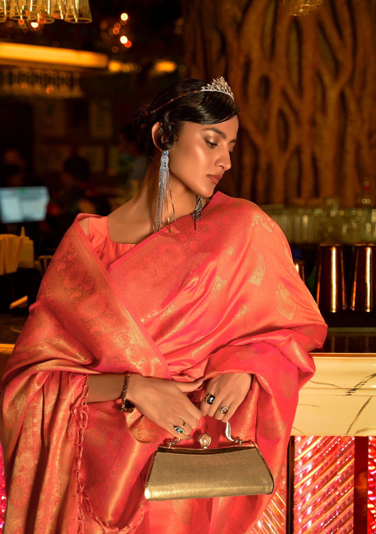 Orange Kihaarika Silk Handloom Sare