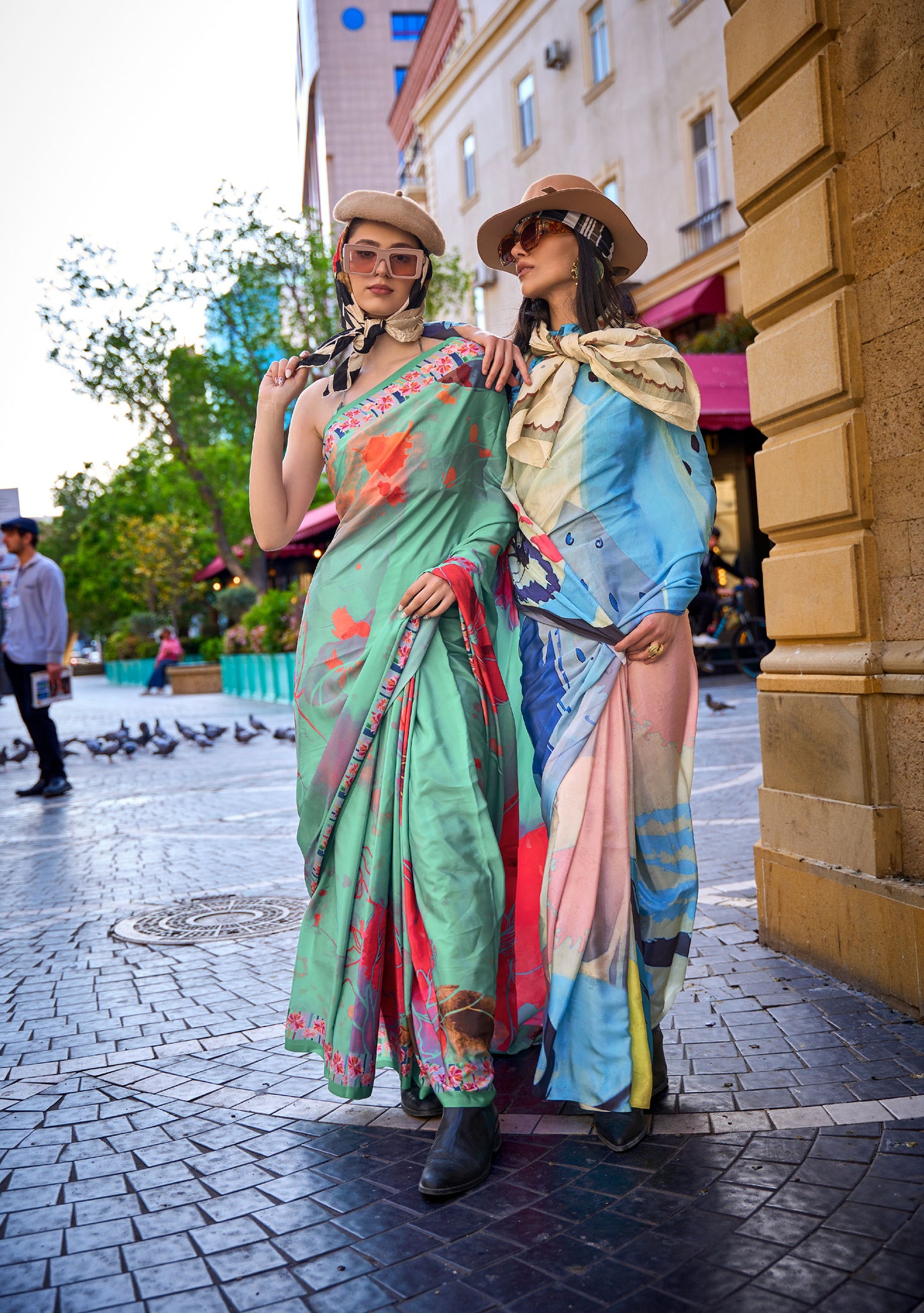 Mint Green Krayon Pure Silk Crepe Print Saree