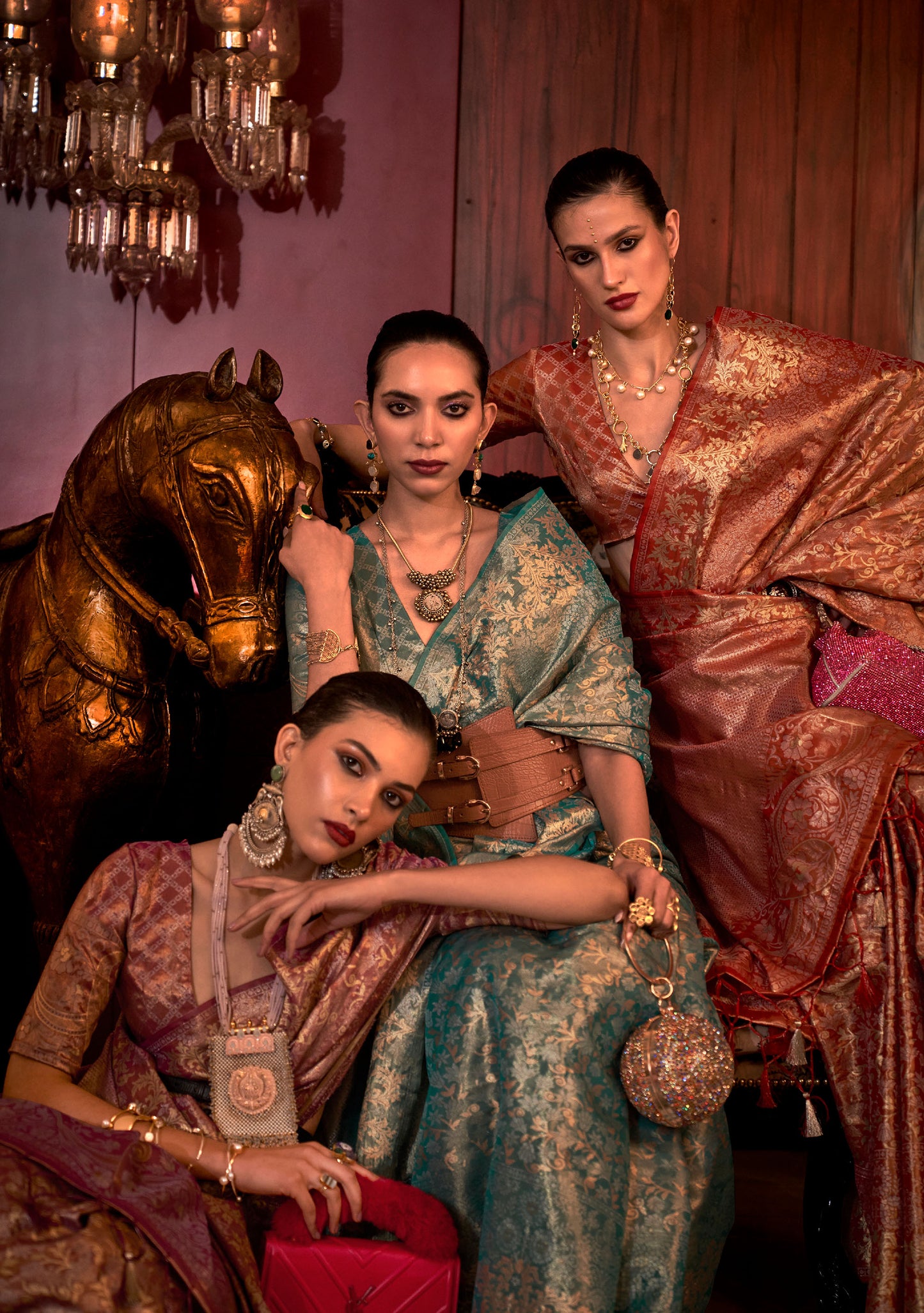 Teal green Kalkatti Zari Handloom Silk Saree