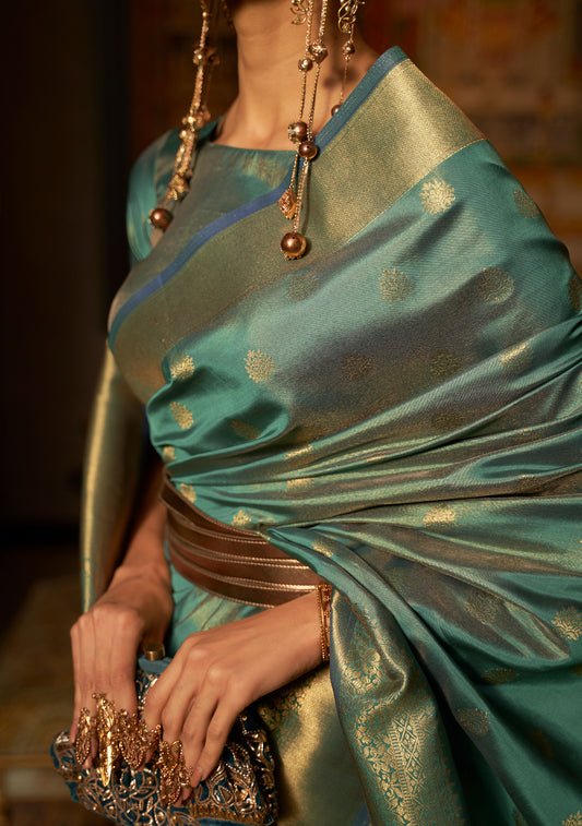 Teal Green Karnaaz Silk Zari Woven Saree