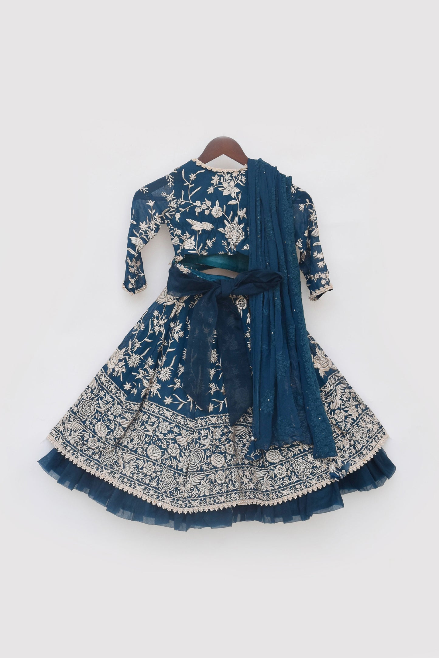 Teal Blue Parsi work Lehenga Choli