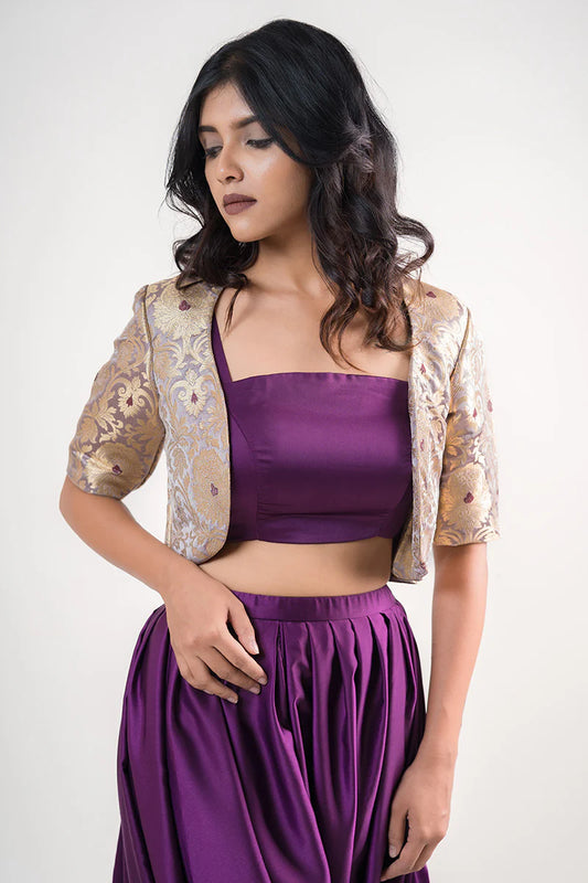 Royal Purple Crop Top with Modern Afghani Pants