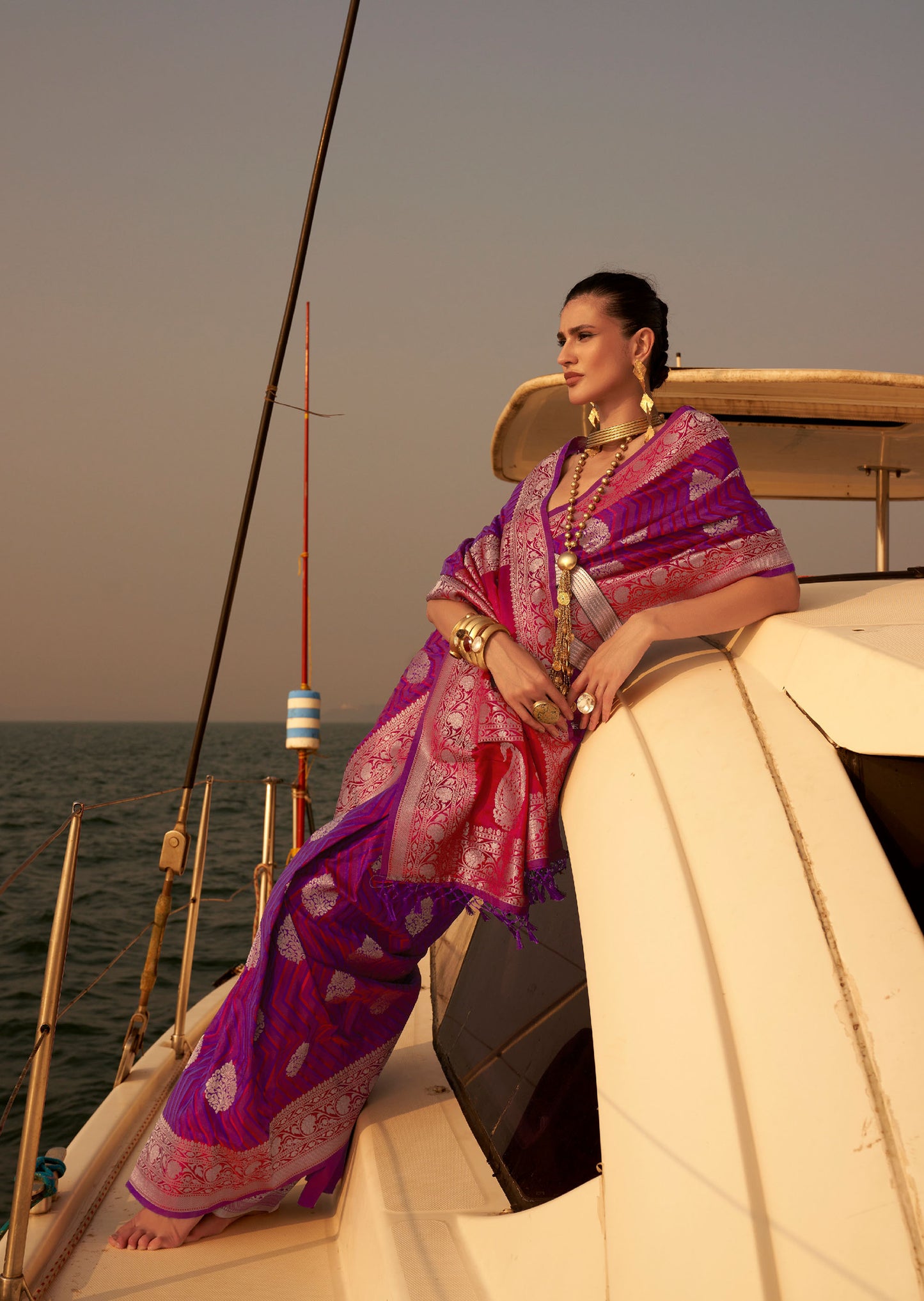 Deep Purple Kingston Pure Satin Nylon two tone saree