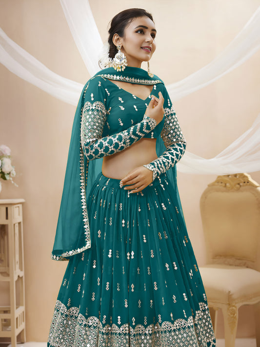 Teal Blue Georgette Zari & Sequins, Dori Work Bridesmaid Lehenga