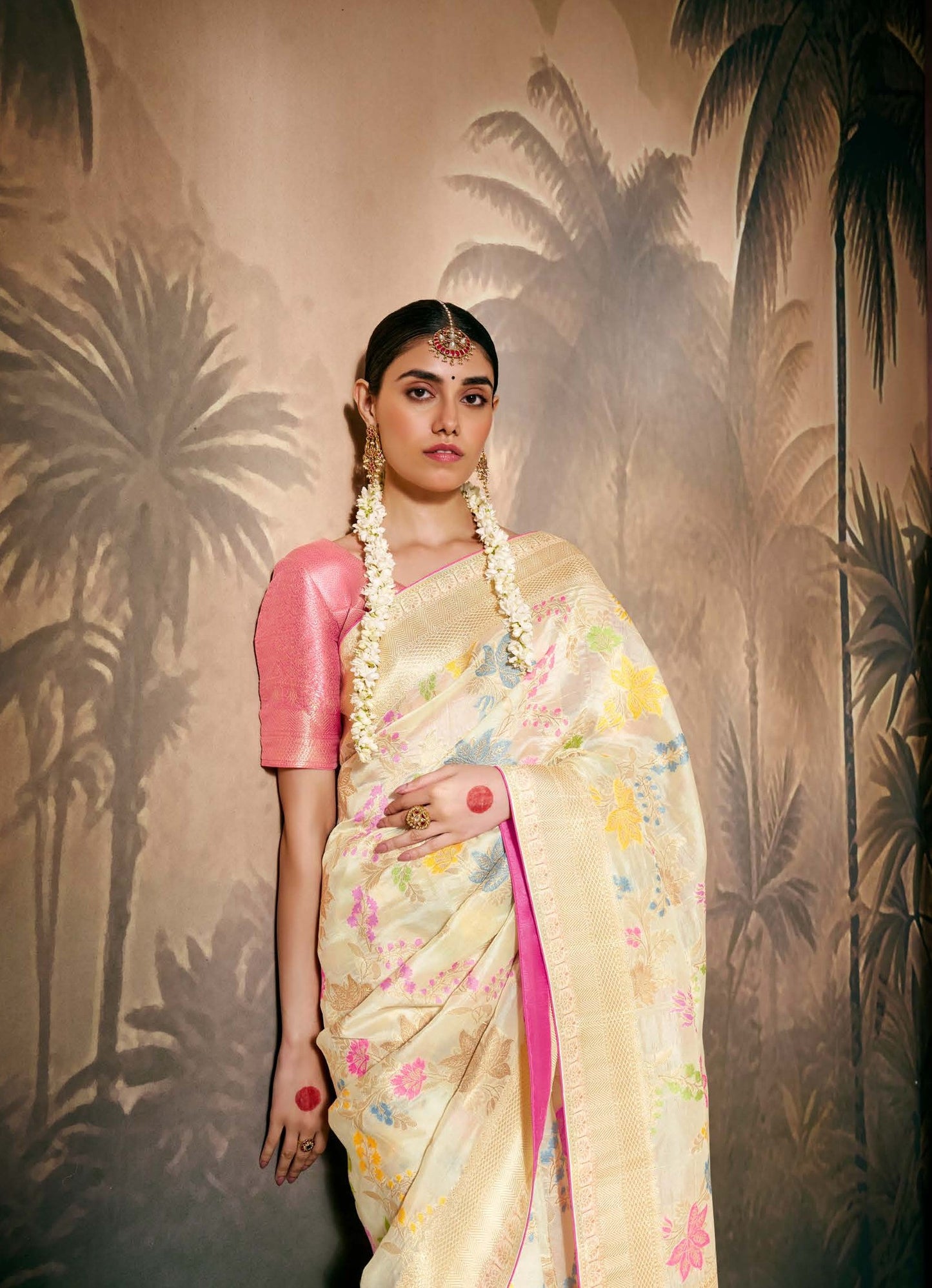 Cream Munga Silk Zari Work & Resham Embroidery