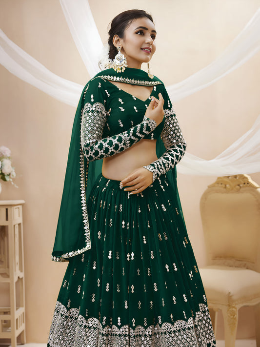 Mehendi Green Georgette Zari & Sequins, Dori Work Bridesmaid Lehenga