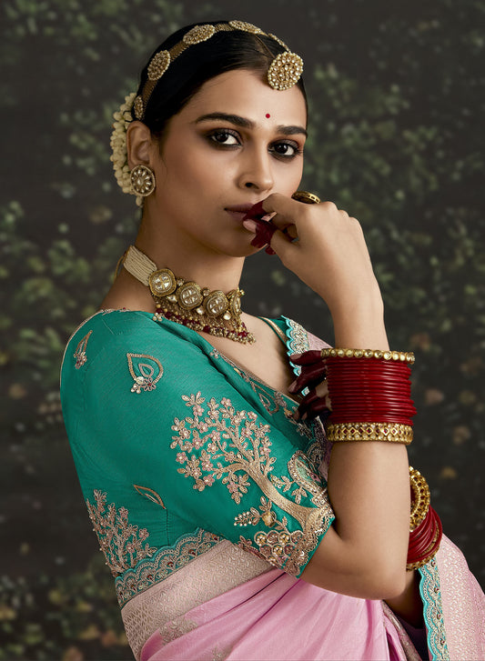 Pink Dola Silk Sequins Emboidery Baisaa Festive Saree