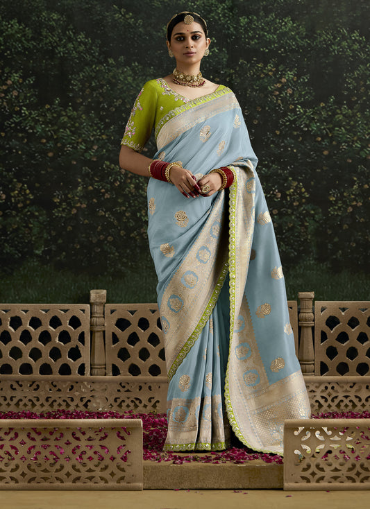 Sky Blue Dola Silk Sequins Emboidery Baisaa Festive Saree
