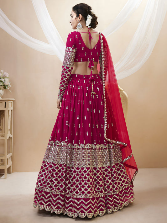 Hot Pink Georgette Zari & Sequins, Dori Work Bridesmaid Lehenga for Wedding