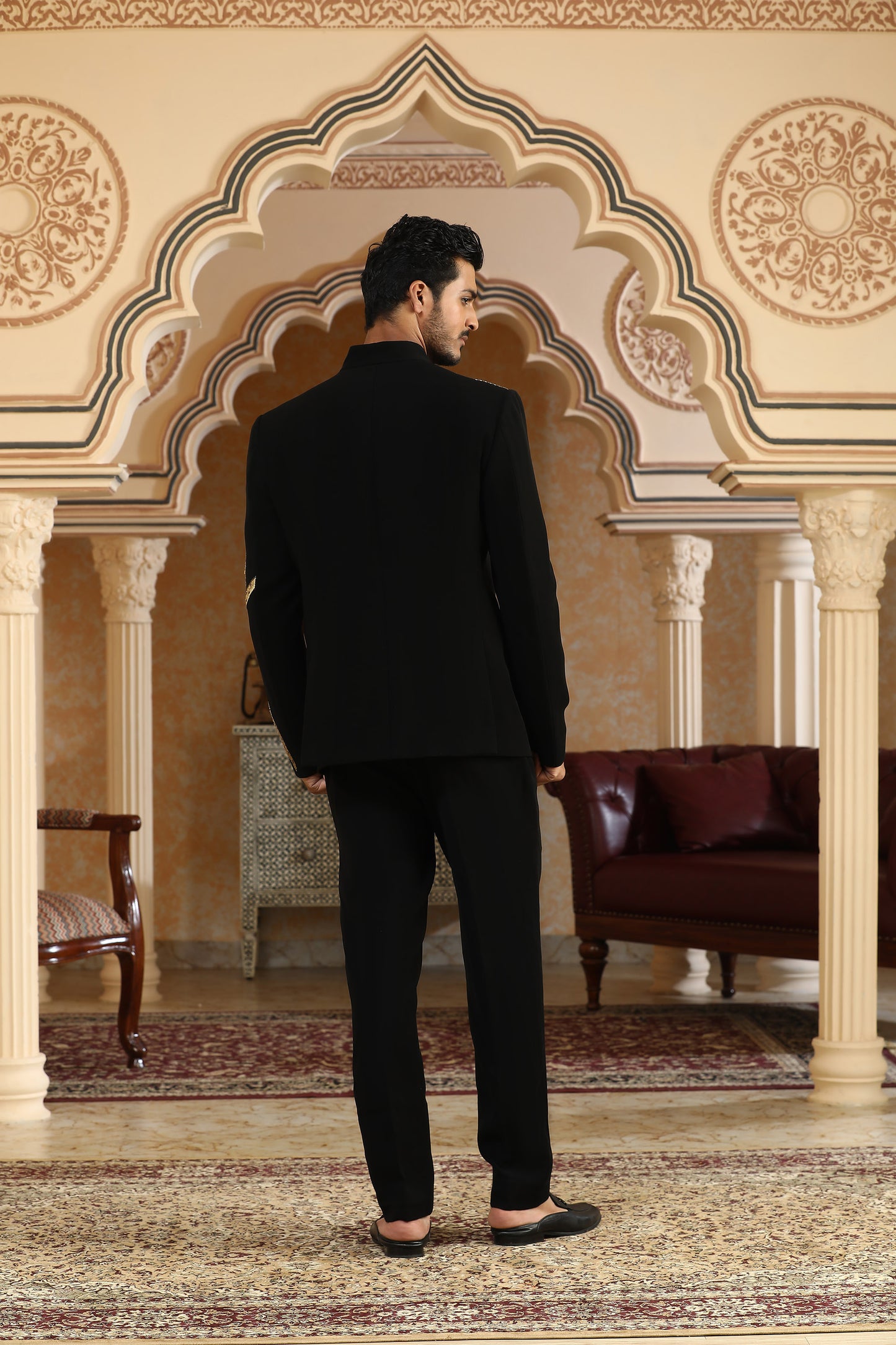 Sworn Eagle - Black Italian Viscose Metallic Embellishments Bandhgala Set