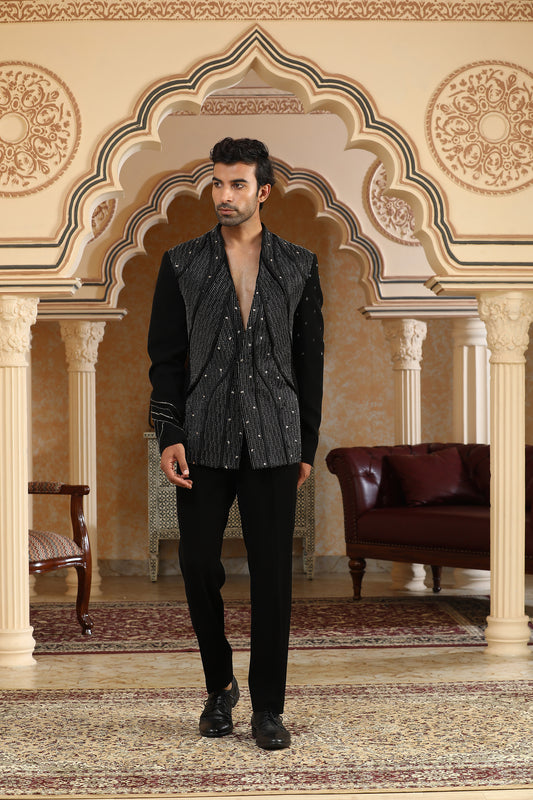 Galactic World - Black Italian Viscose Zardozi & Cut Dana Embroidered Coat Set