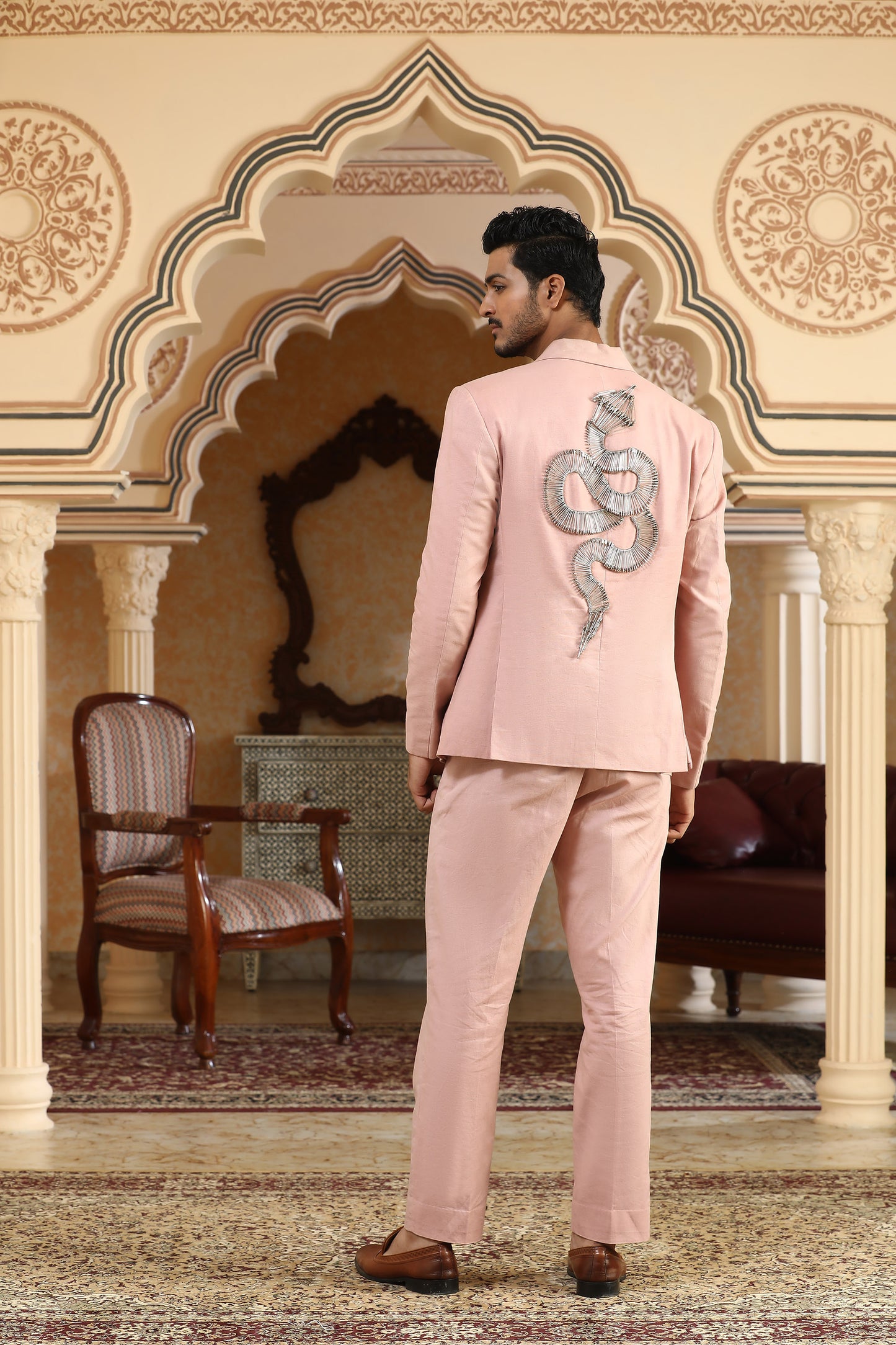 Serpents Charm - Pink Linen Motif & Cutdana Embroidered Festive Coat Set
