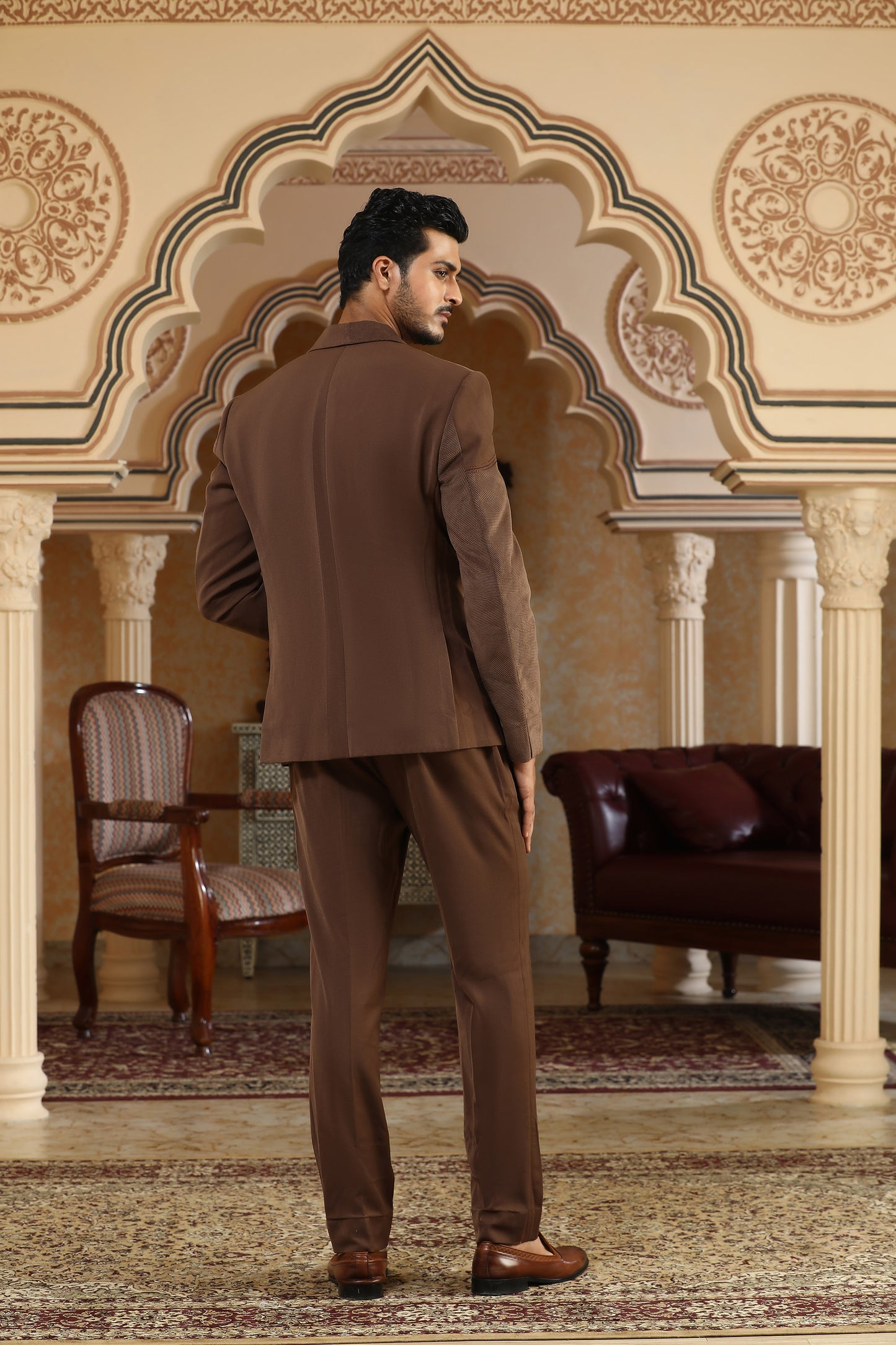 Brown Italian Poly Textured Applique Suit Set