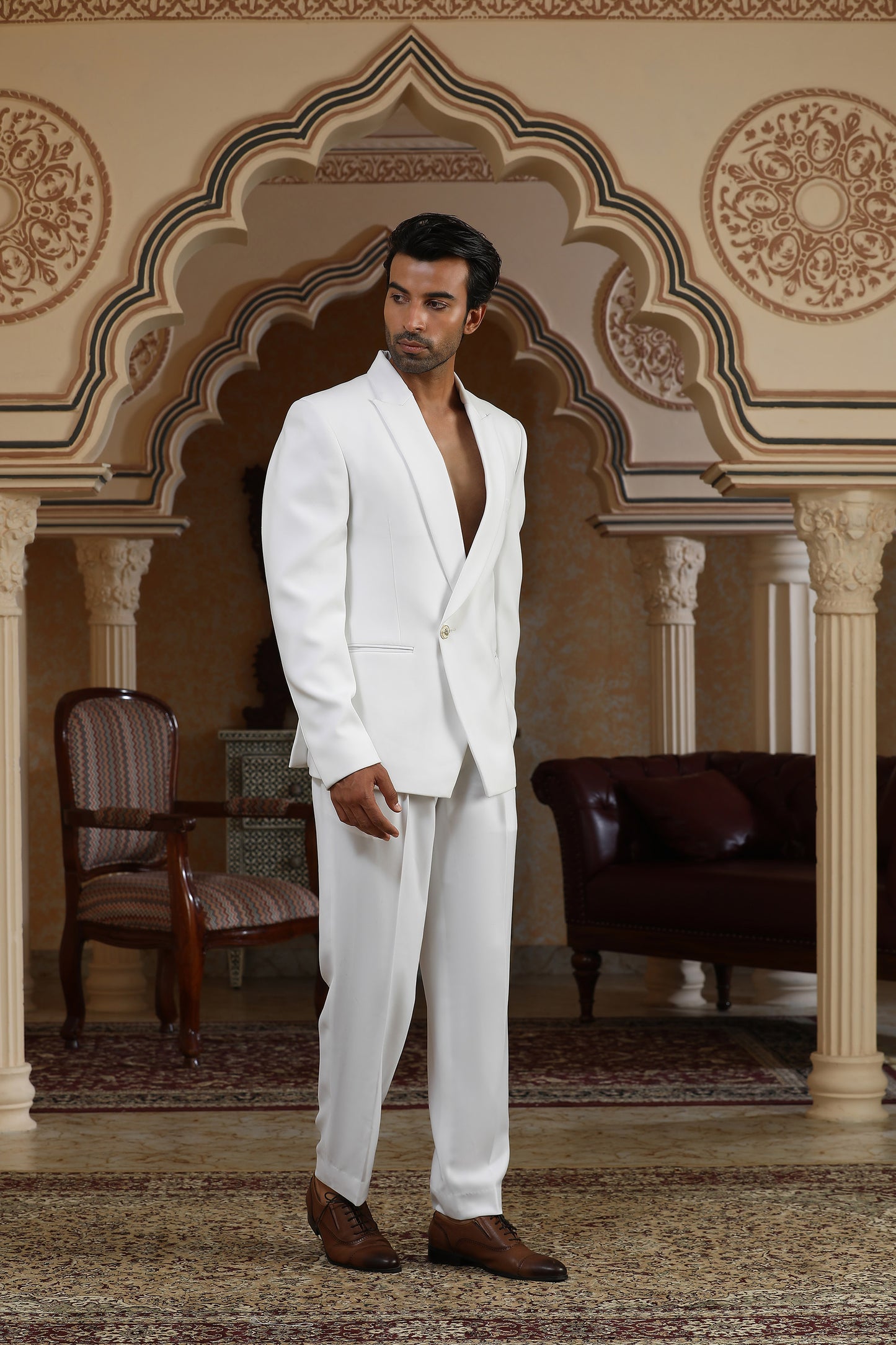 Classic White Italian Viscose Festive Suit Set