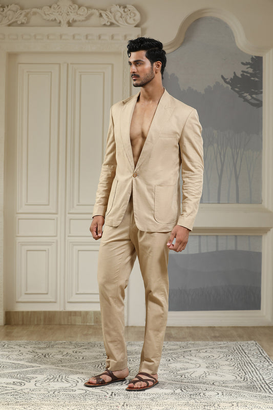 Beige Breeze Linen Blazer Set