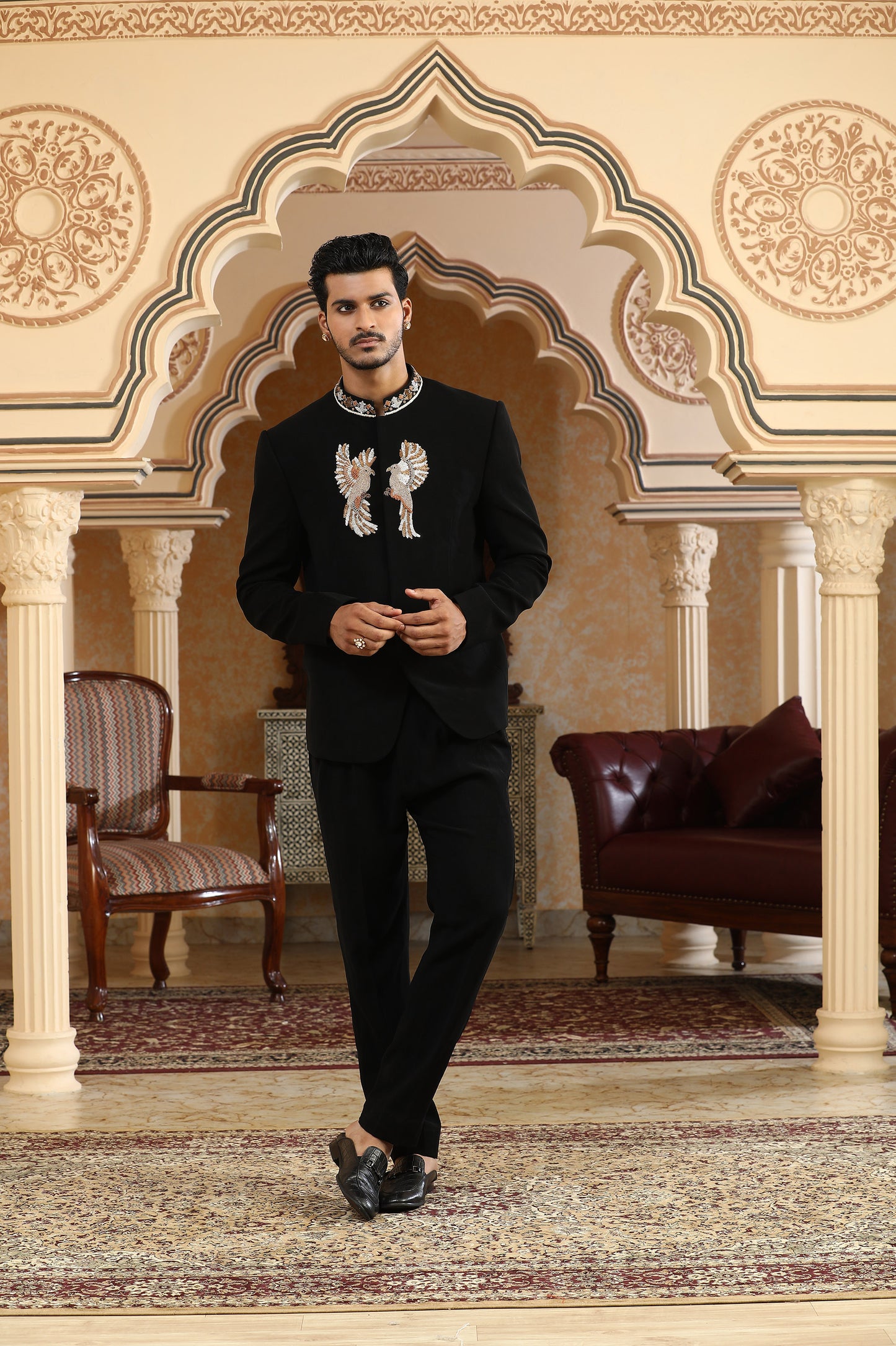Baadal Paar - Black Italian Viscose Dabka, Zari Embroidered Bandhgala Set