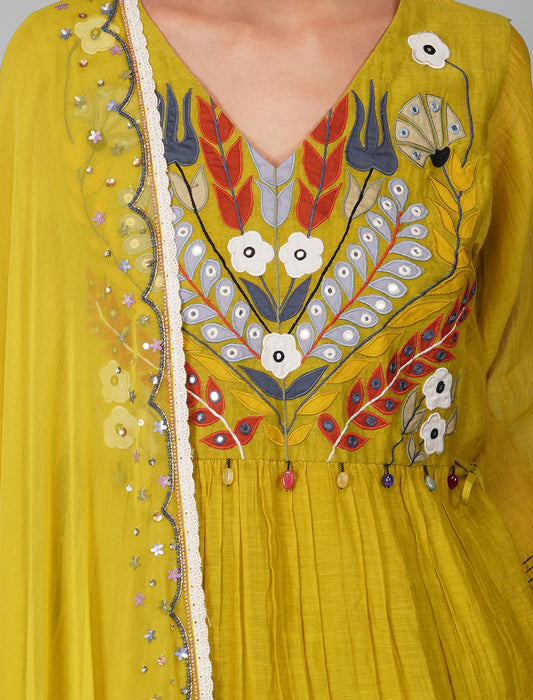 Applique Yoke Citrus Green Garara Set