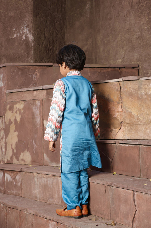 Blue Zik Zak Kurta with Pant