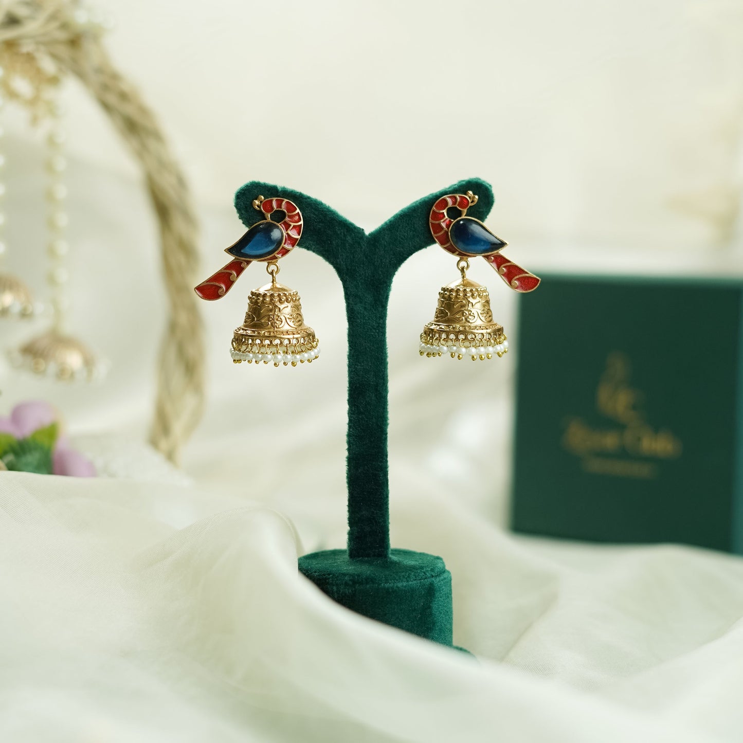 Peacock Antique Gold Jhumkis