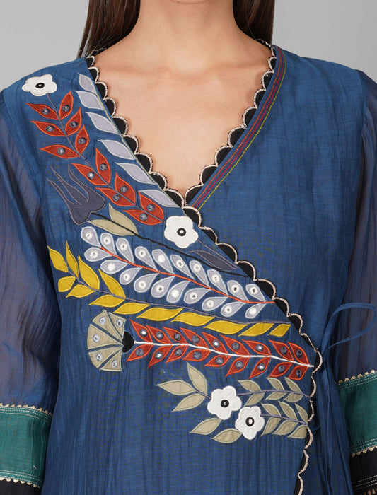 Egyptian Blue Applique Wrap Kurta And Garara Set