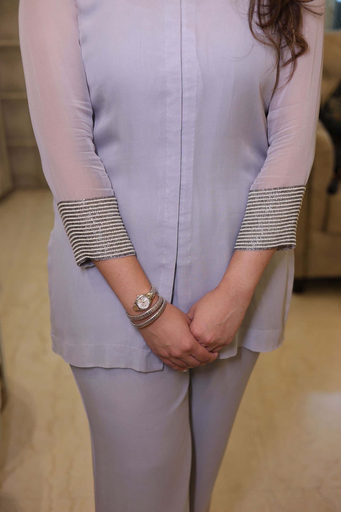 Ice blue Georgette cutdana work Festive coord set