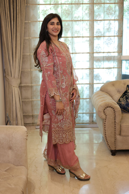 Pink Organza Sequins & Cutdana Work Pakistani Suit set for Eid