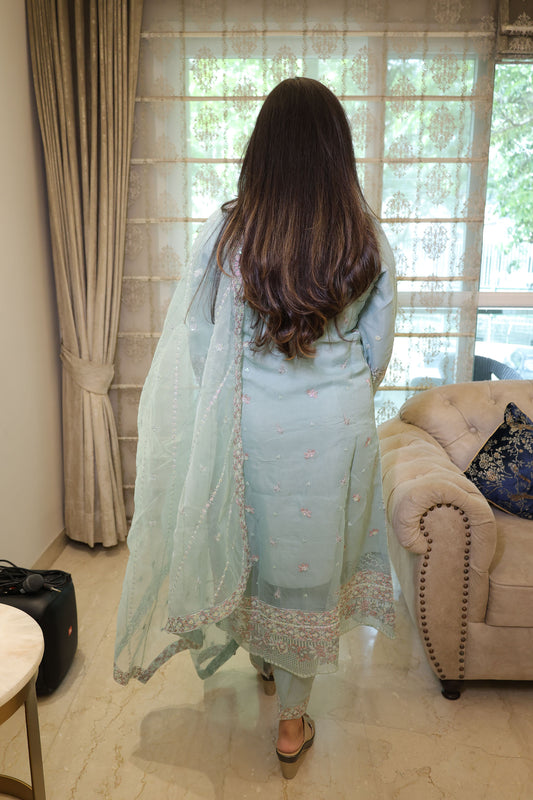 Mint Green Organza Sequins & Cutdana Work Pakistani Suit set for Eid