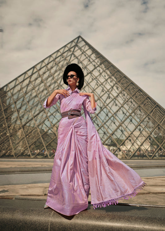 Lavender Kyha Pure Satin Handloom Saree