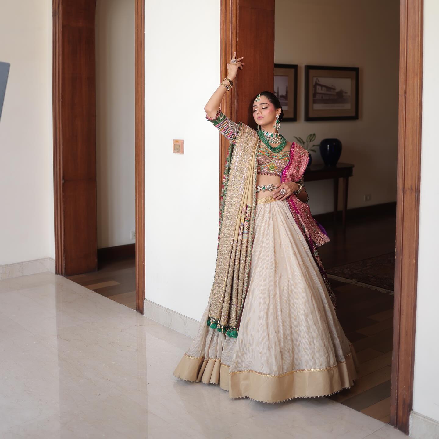 Custom Ivory and Pink Bridal lehenga