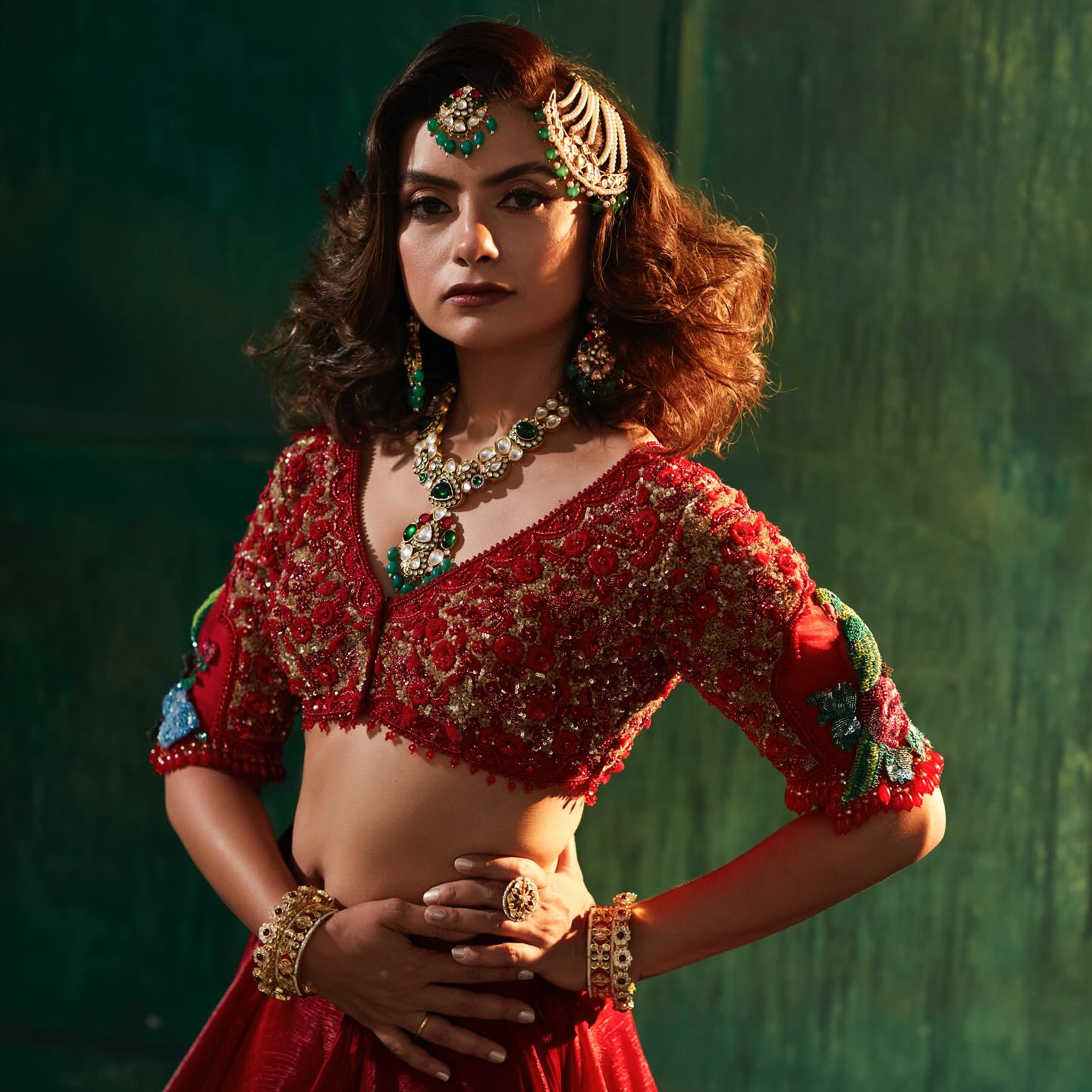 Custom Simple Red Bridal lehenga