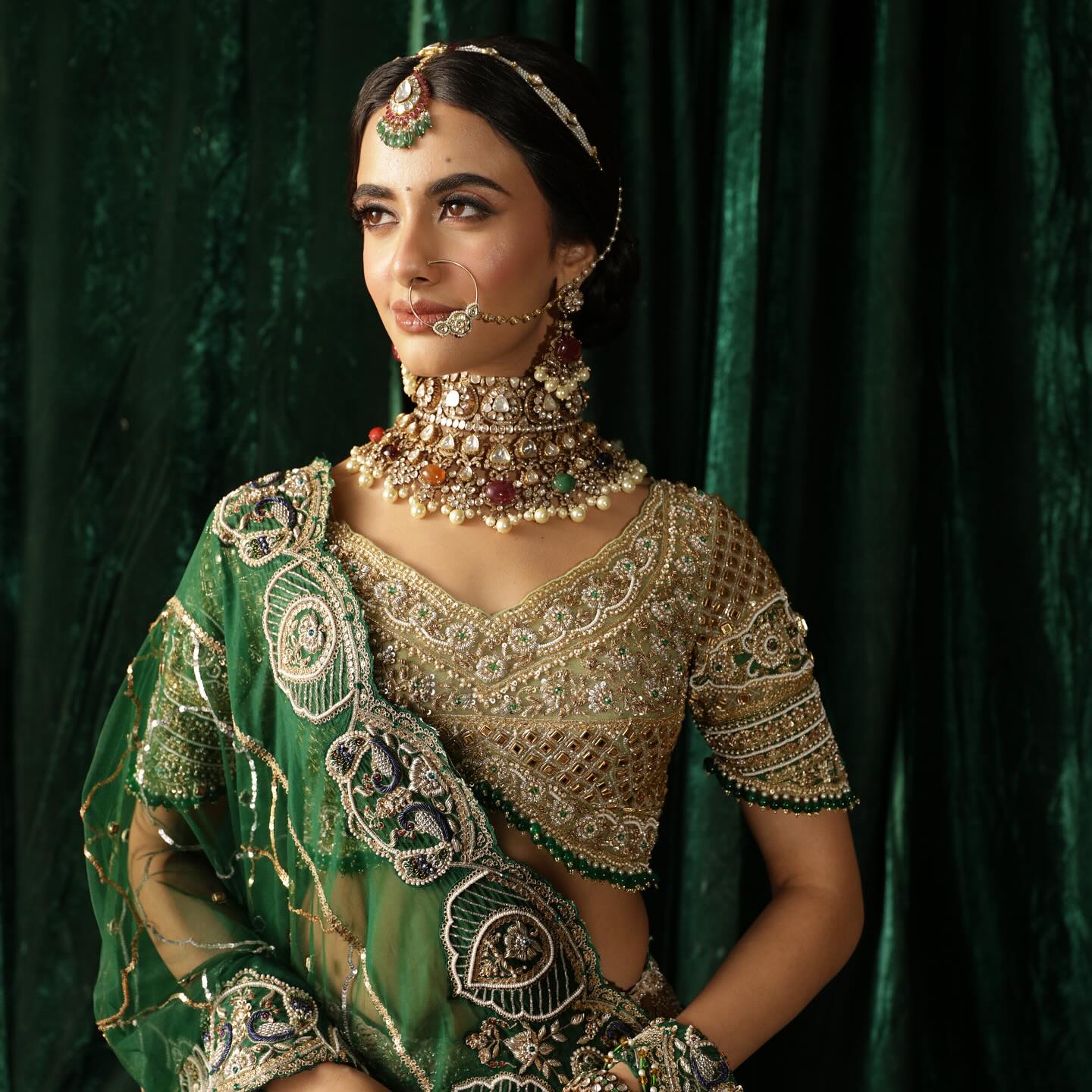 Custom Beige And Green Royal Bridal lehenga