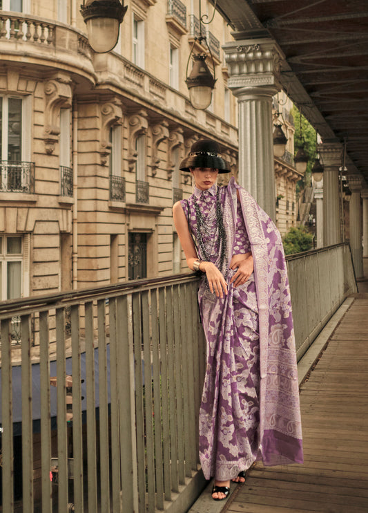 Mauve Kaneeza Lucknow Chikankari Zari Saree