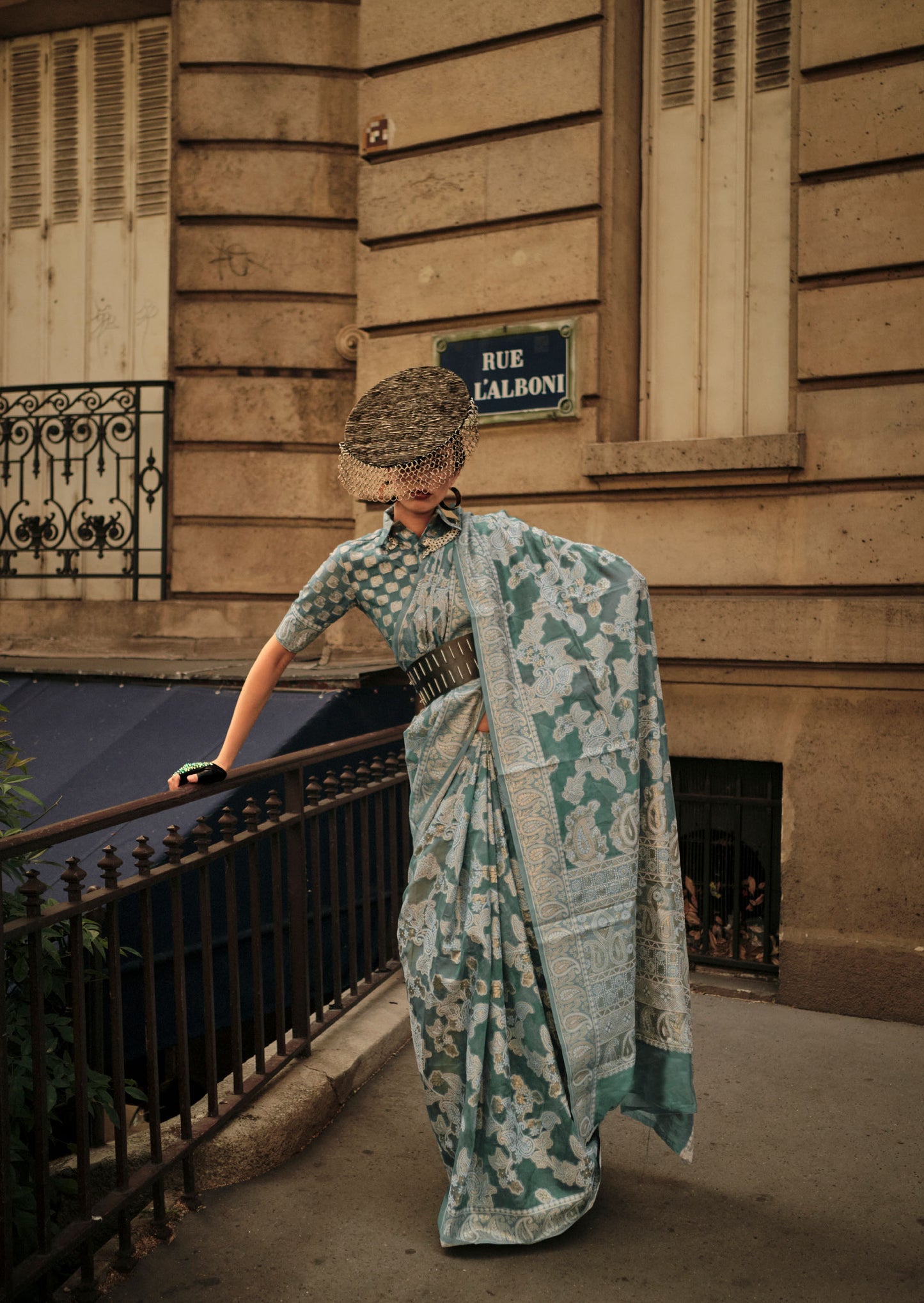 Green Kaneeza Lucknow Chikankari Zari Saree