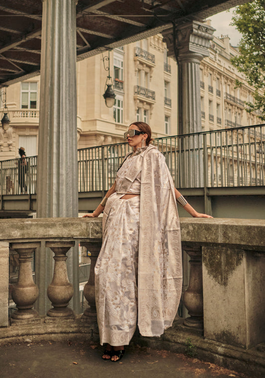 Cream Kaneeza Lucknow Chikankari Zari Saree