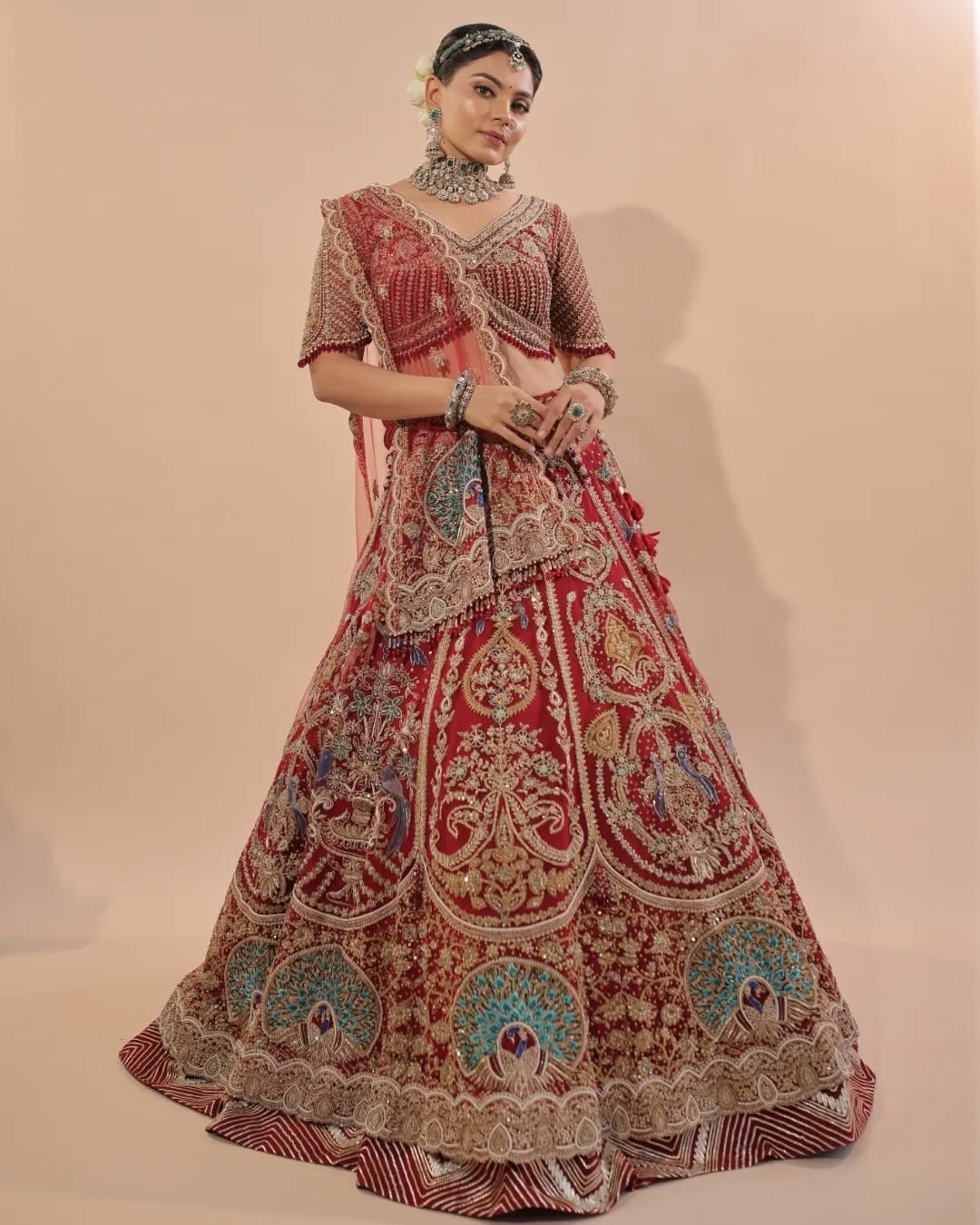 Custom Red Elaborate Traditional Motif Royal Bridal lehenga