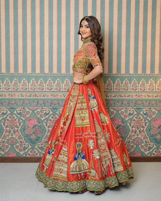 Custom Bright Red Eloquent Elephant Motif Royal Bridal lehenga