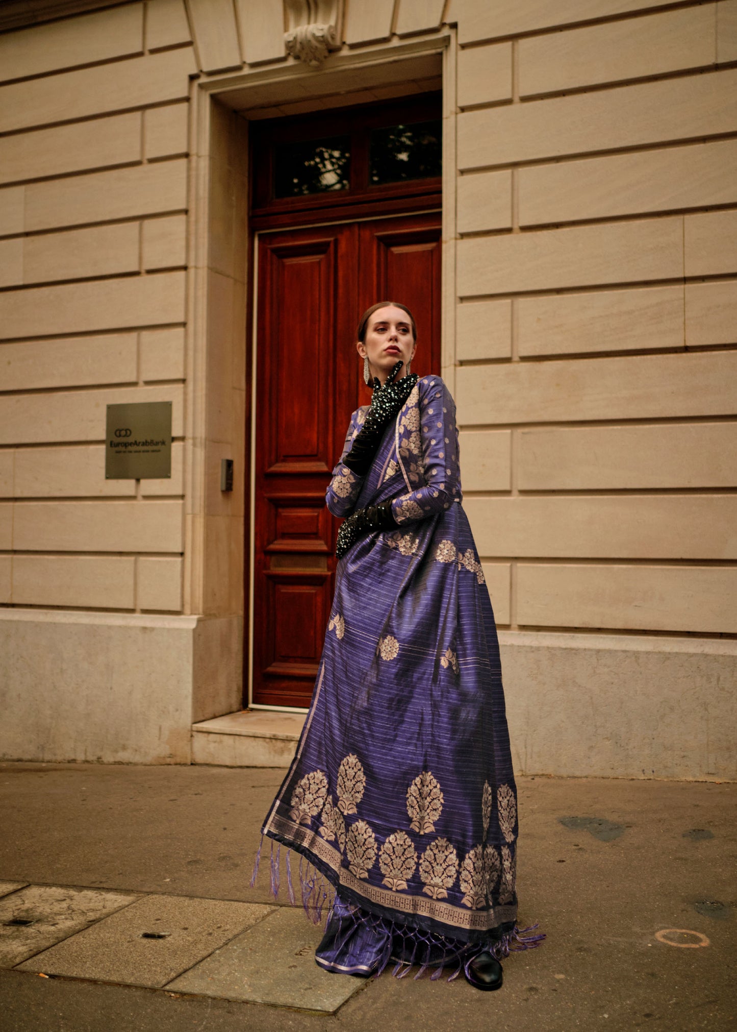 Dark Blue Kronicle Pure Satin Zari Handloom Saree