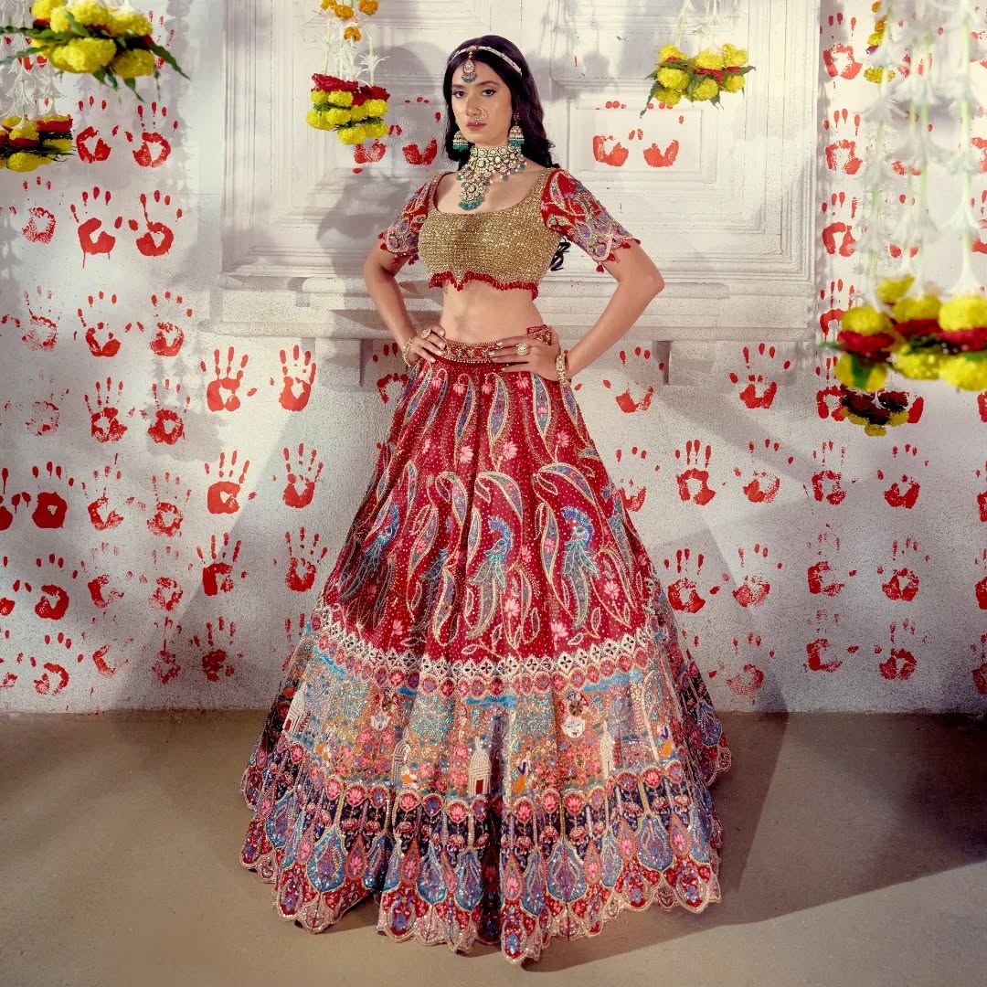 Custom Red Eloquent Elaborate Traditional Motif Royal Bridal lehenga