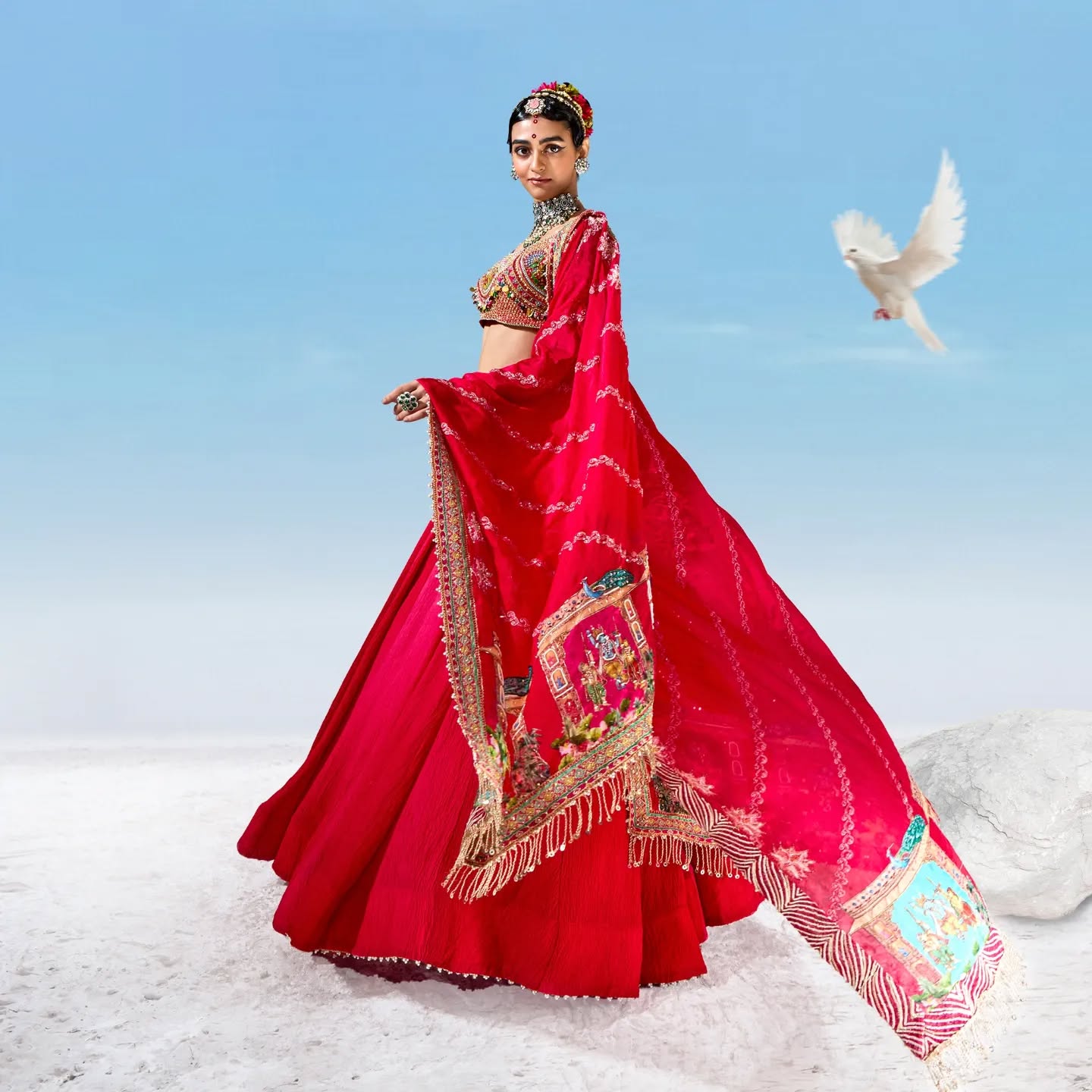 Custom Red Eloquent Bridal Lehenga
