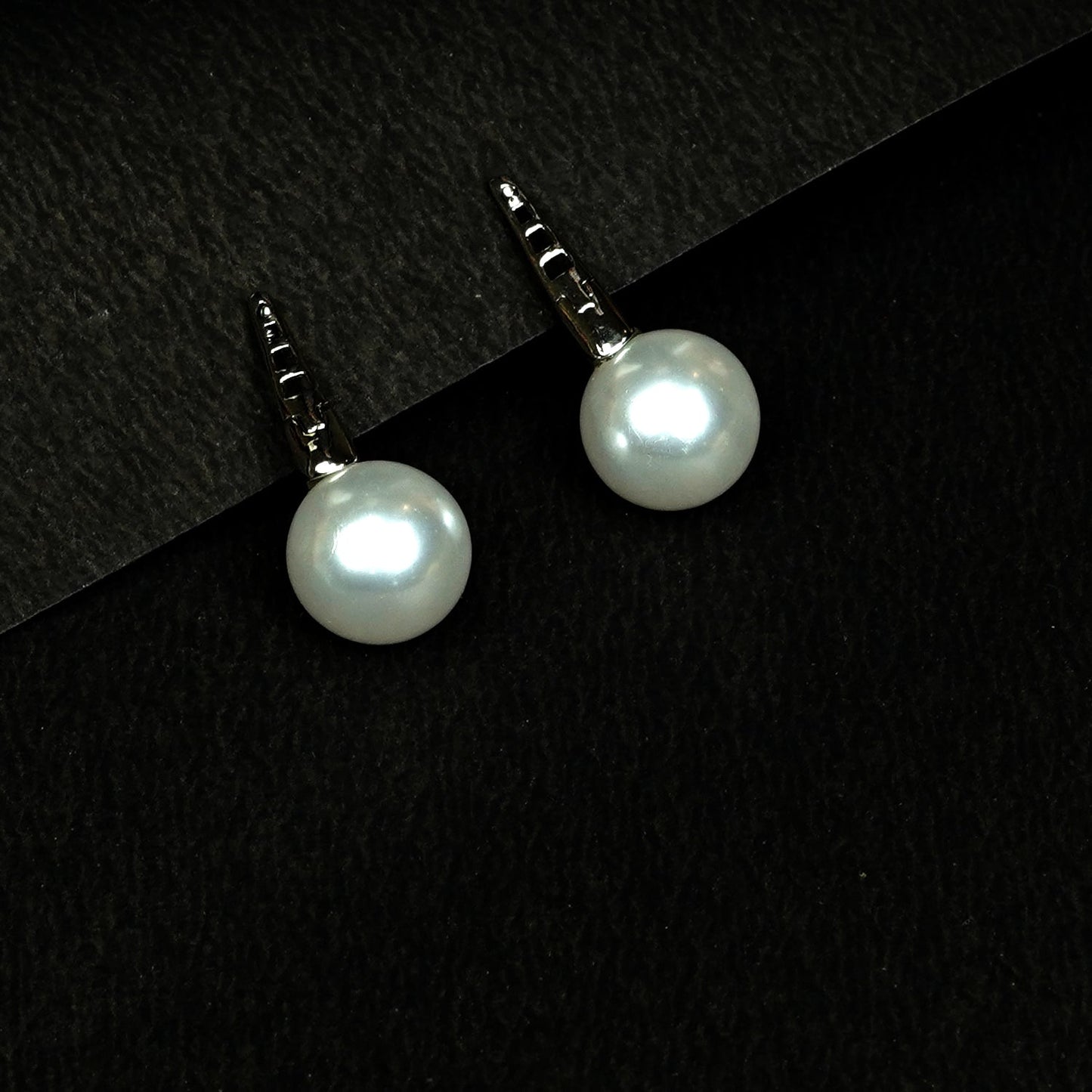 Zevar Club Rhodium-Plated Handcrafted Pointed Cubic Zirconia Top & Glossy Pearl Drop Earrings