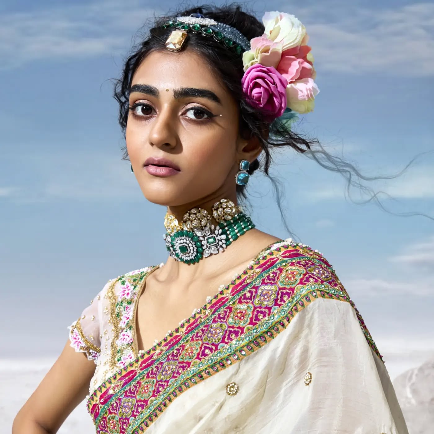 Custom Cream Heavy Bridal Saree