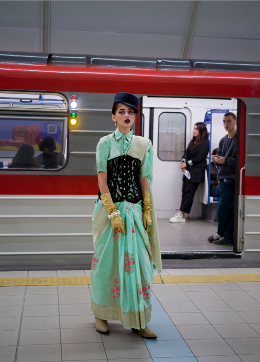 Green Kyoto Habutai Silk Handloom Saree