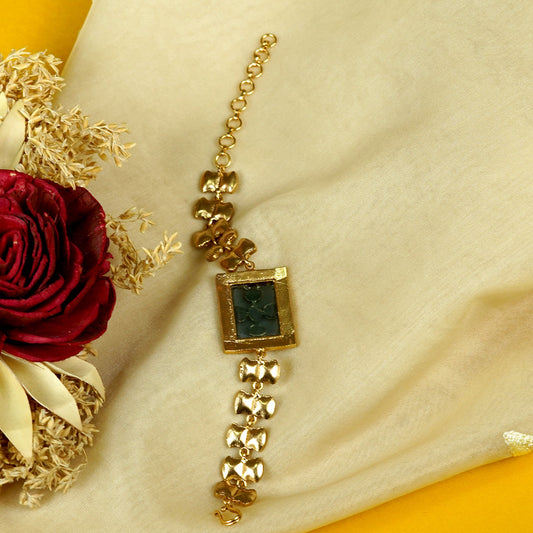 Zevar Club Gold Tone Multicolor Kundan Stone Studded Rectangular Motif Handcrafted Statement Bracelet for Women