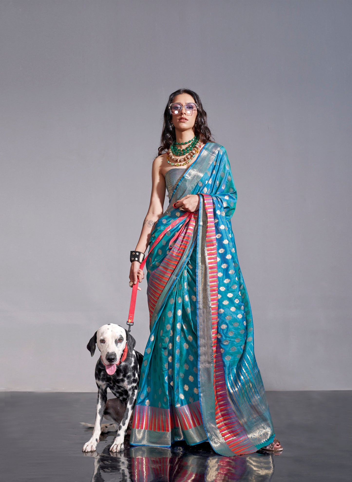 Teal Blue Kodai Handwoven Silk Saree