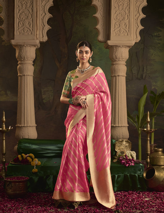 Light Pink Crepe Dola Silk Weaving Sinduri Raas Saree